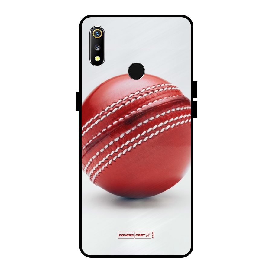Red International Cricket Ball Metal Back Case for Realme 3i