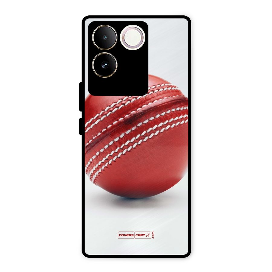 Red International Cricket Ball Metal Back Case for Vivo T2 Pro
