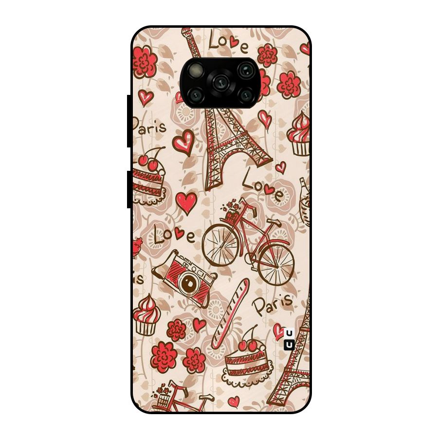 Red Peach City Metal Back Case for Poco X3