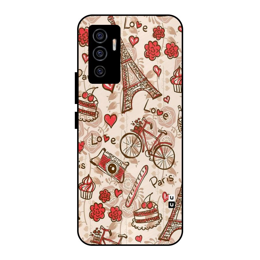 Red Peach City Metal Back Case for Vivo V23e
