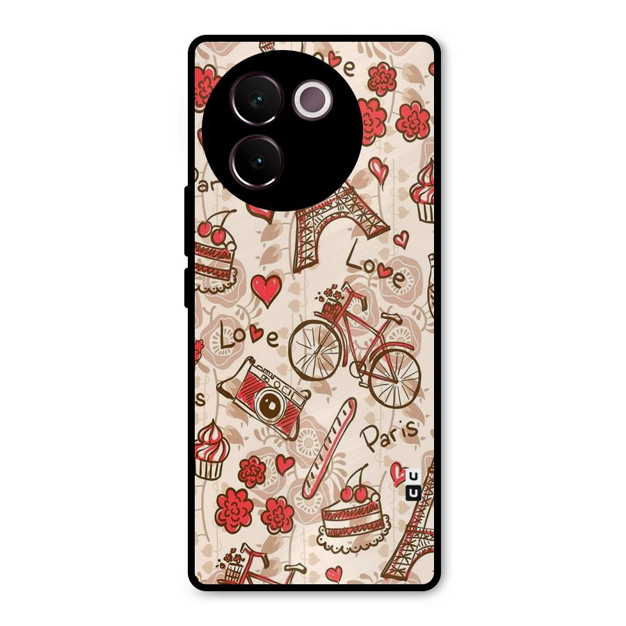 Red Peach City Metal Back Case for Vivo V30e