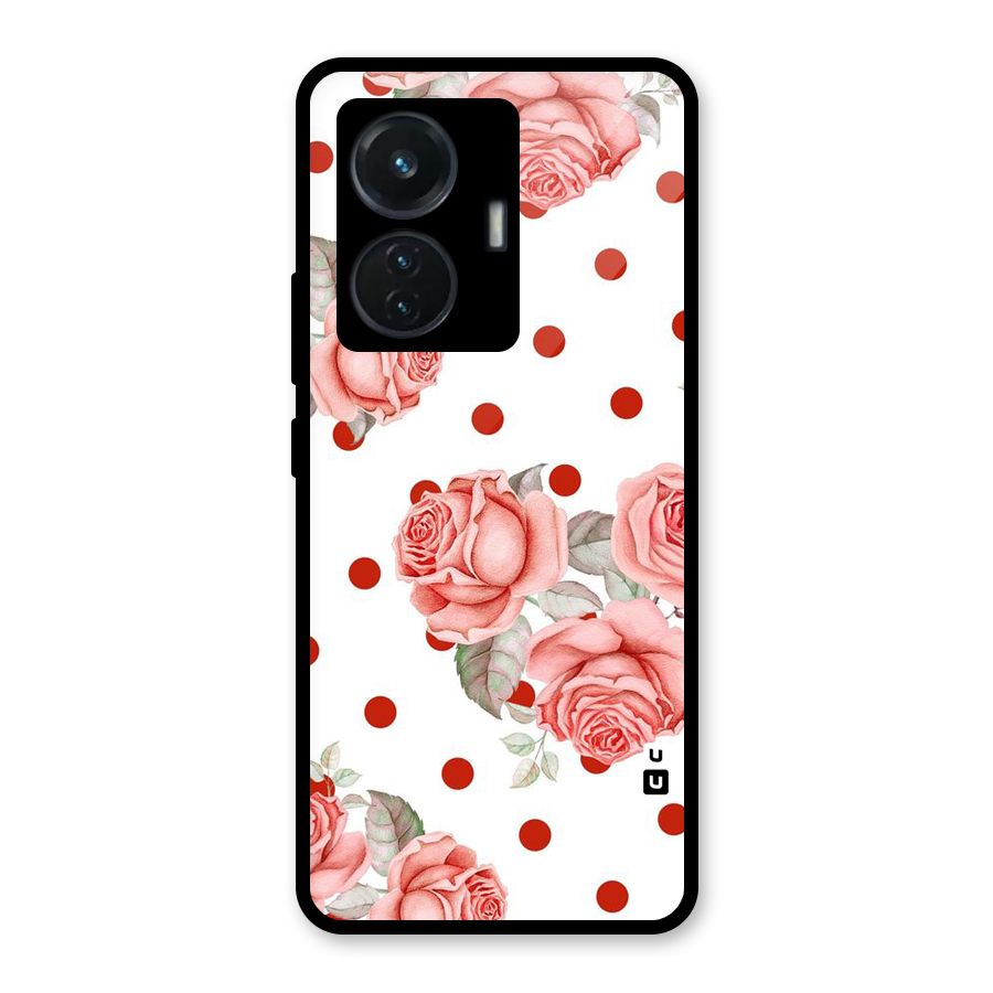 Red Peach Shade Flowers Glass Back Case for iQOO Z6 44W