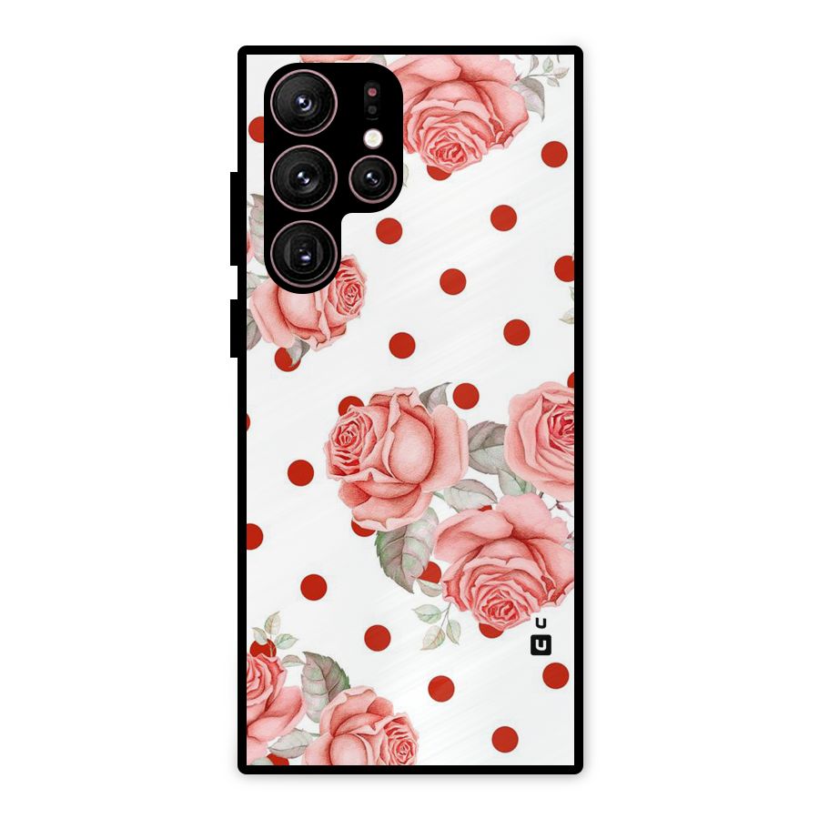 Red Peach Shade Flowers Metal Back Case for Galaxy S22 Ultra 5G