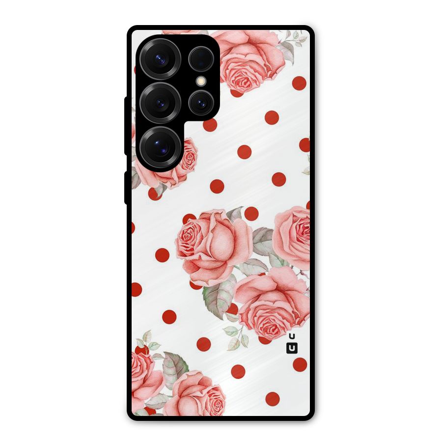 Red Peach Shade Flowers Metal Back Case for Galaxy S25 Ultra
