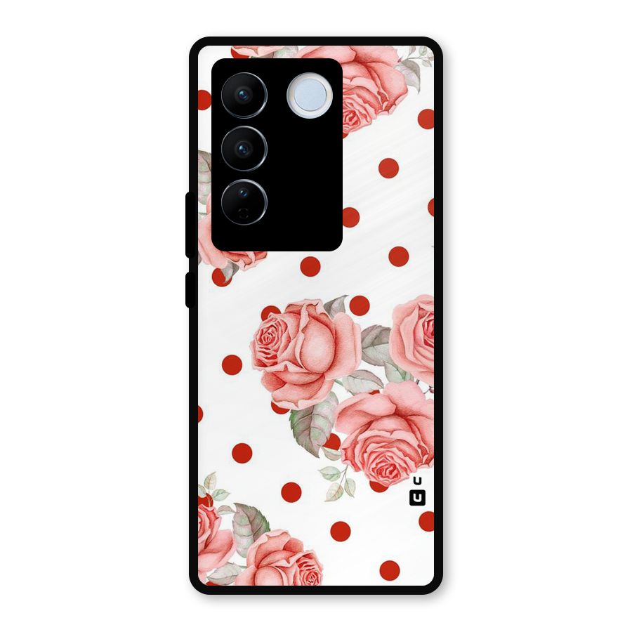 Red Peach Shade Flowers Metal Back Case for Vivo V27 Pro