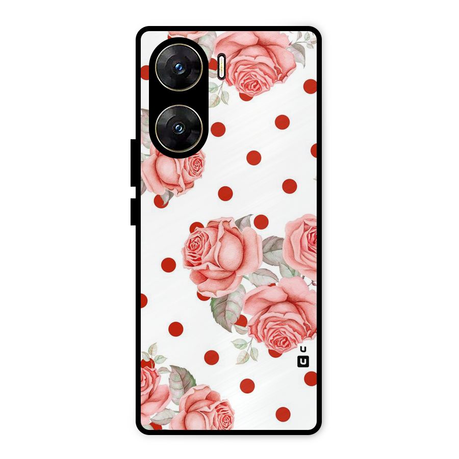 Red Peach Shade Flowers Metal Back Case for Vivo V29e