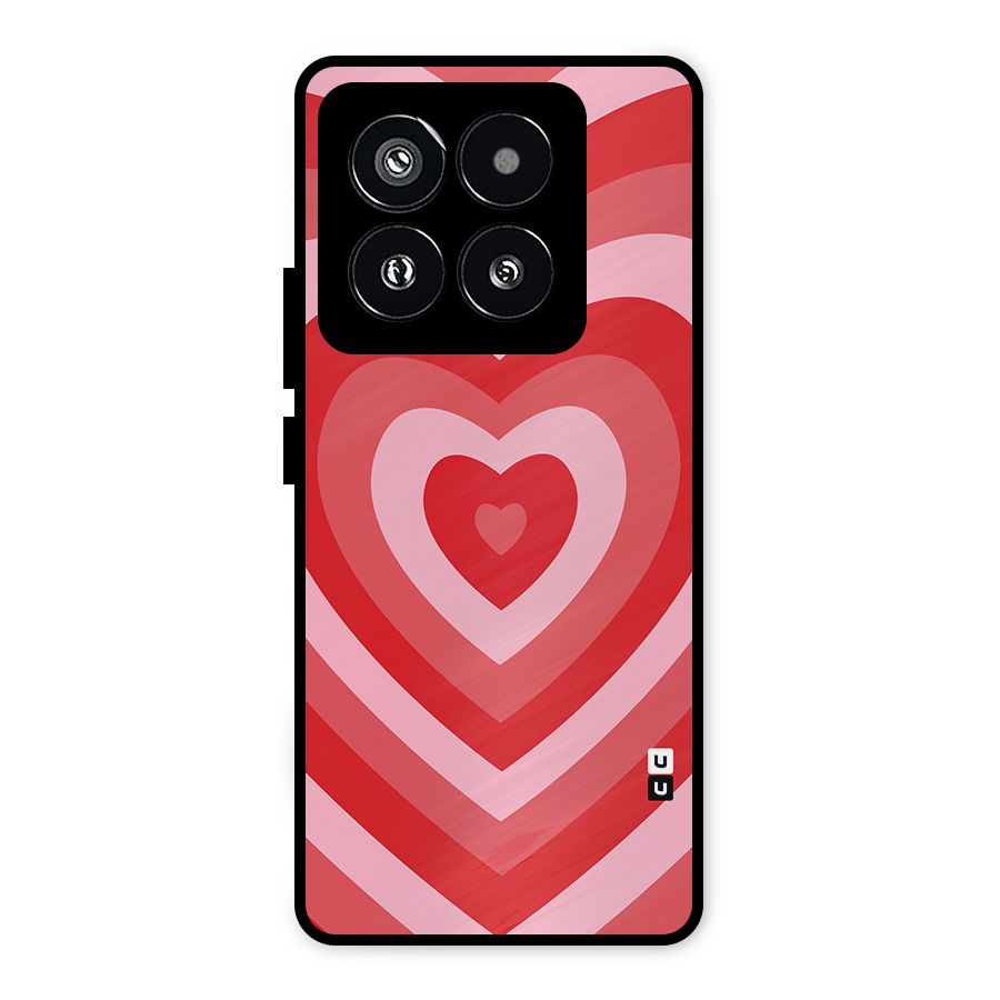 Red Retro Hearts Metal Back Case for Xiaomi 14 Pro