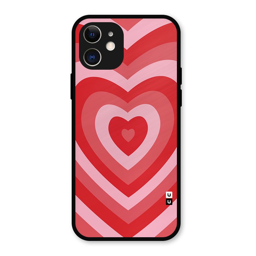 Red Retro Hearts Metal Back Case for iPhone 12