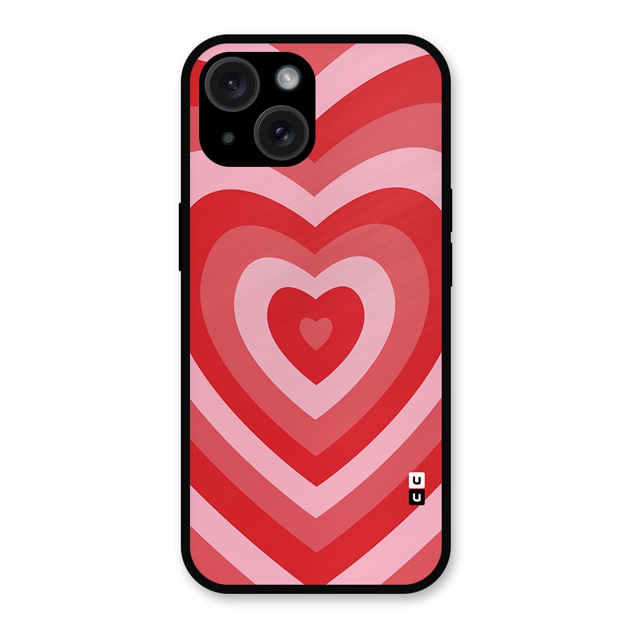 Red Retro Hearts Metal Back Case for iPhone 15