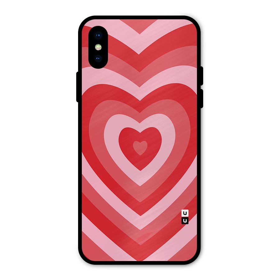 Red Retro Hearts Metal Back Case for iPhone XS