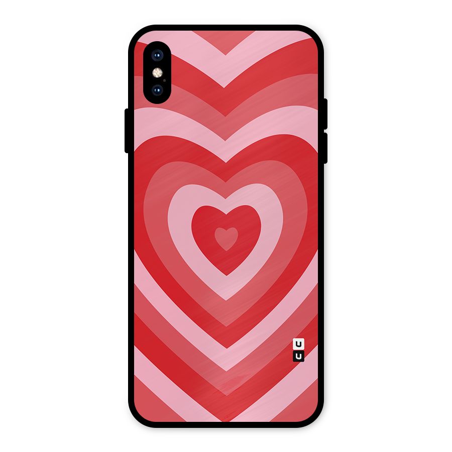 Red Retro Hearts Metal Back Case for iPhone XS Max