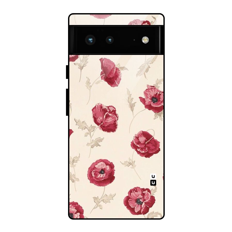 Red Rose Floral Art Glass Back Case for Google Pixel 6