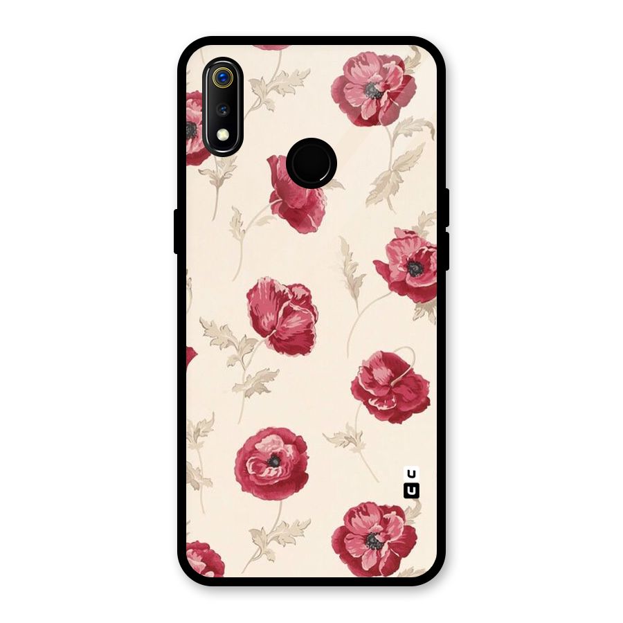 Red Rose Floral Art Glass Back Case for Realme 3i