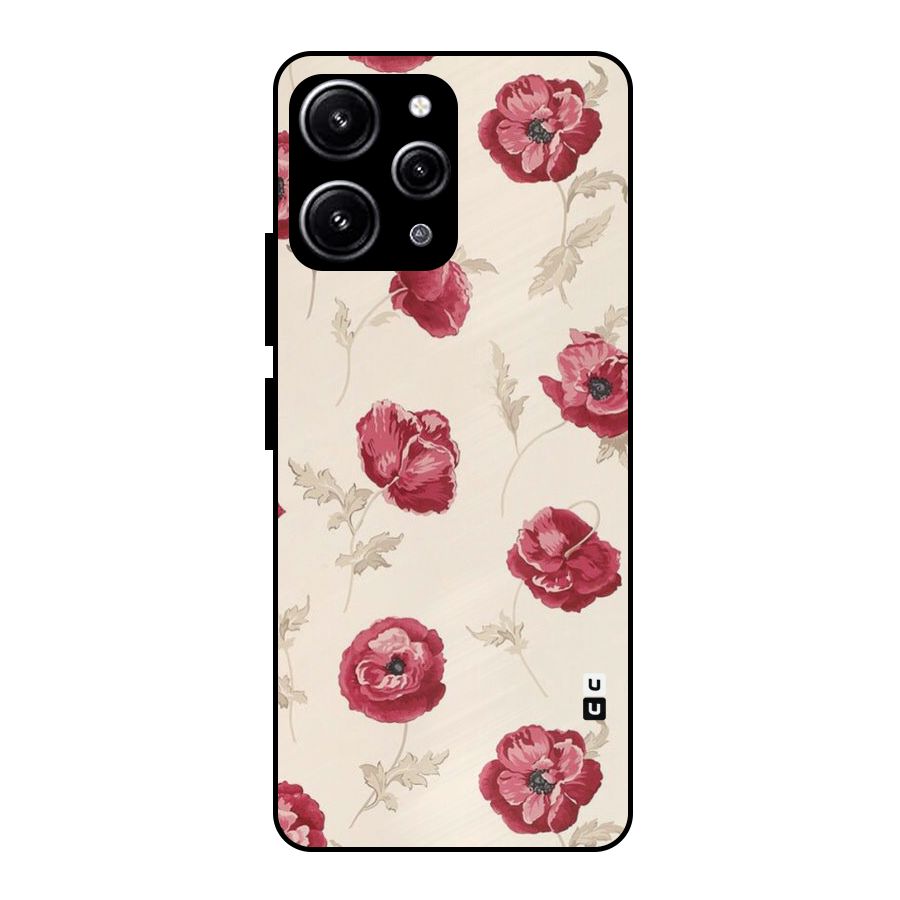 Red Rose Floral Art Glass Back Case for Redmi 12 4G
