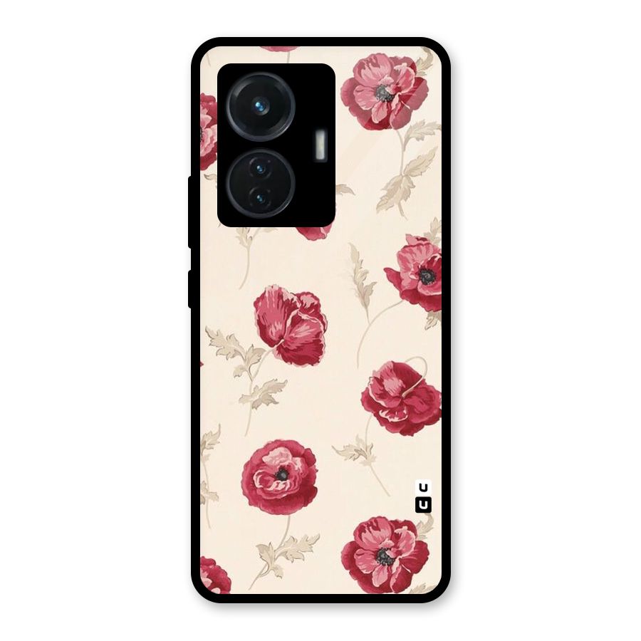 Red Rose Floral Art Glass Back Case for Vivo T1 44W