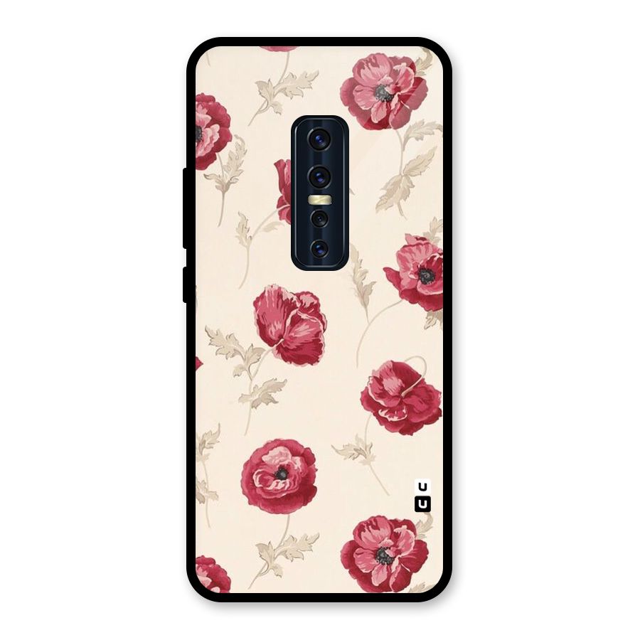 Red Rose Floral Art Glass Back Case for Vivo V17 Pro