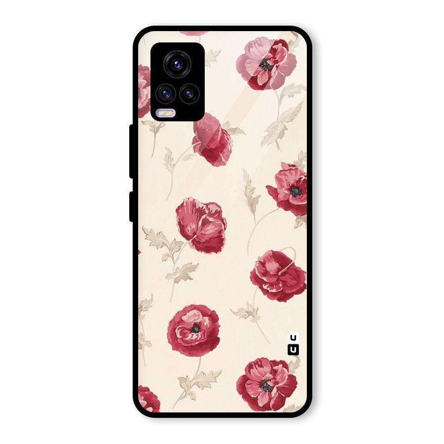Red Rose Floral Art Glass Back Case for Vivo V20 2021