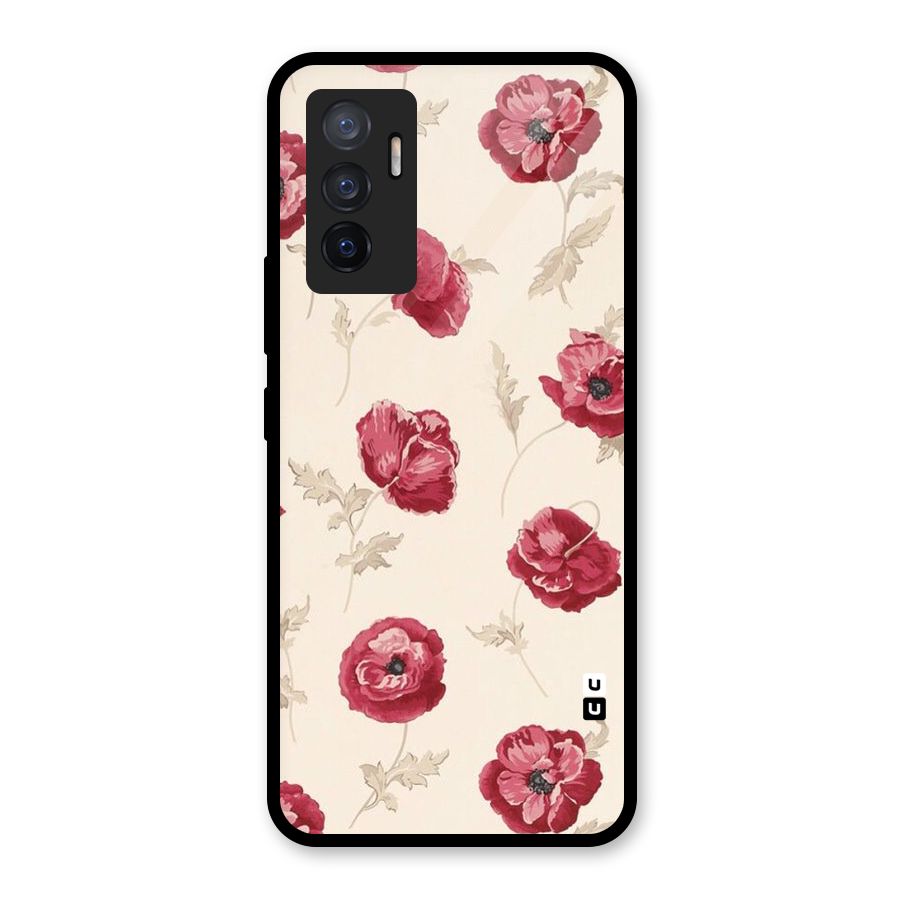 Red Rose Floral Art Glass Back Case for Vivo V23e
