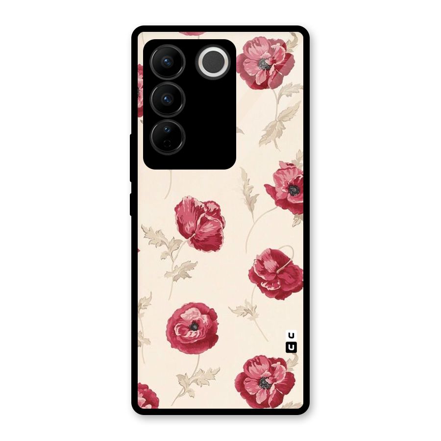 Red Rose Floral Art Glass Back Case for Vivo V27