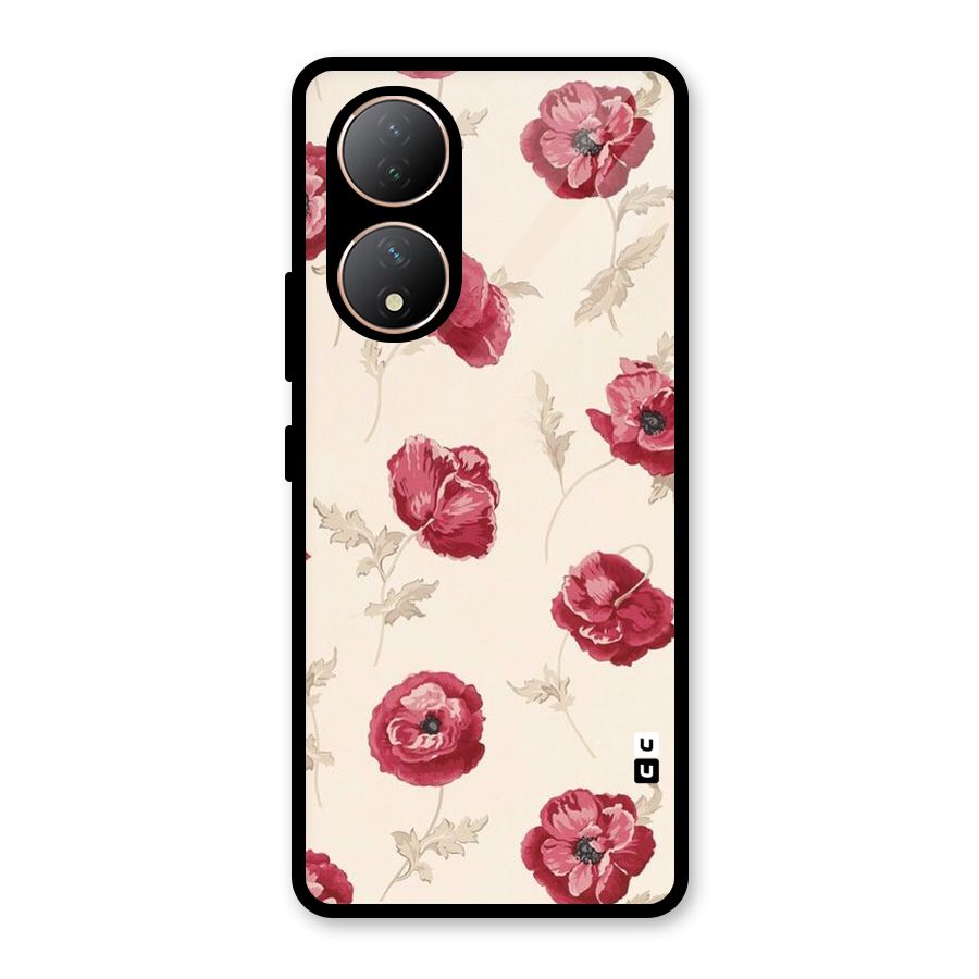 Red Rose Floral Art Glass Back Case for Vivo Y100A