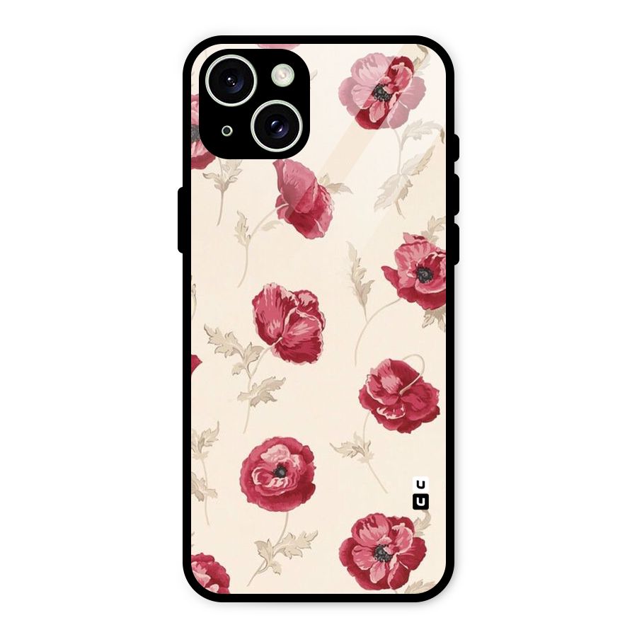 Red Rose Floral Art Glass Back Case for iPhone 15 Plus