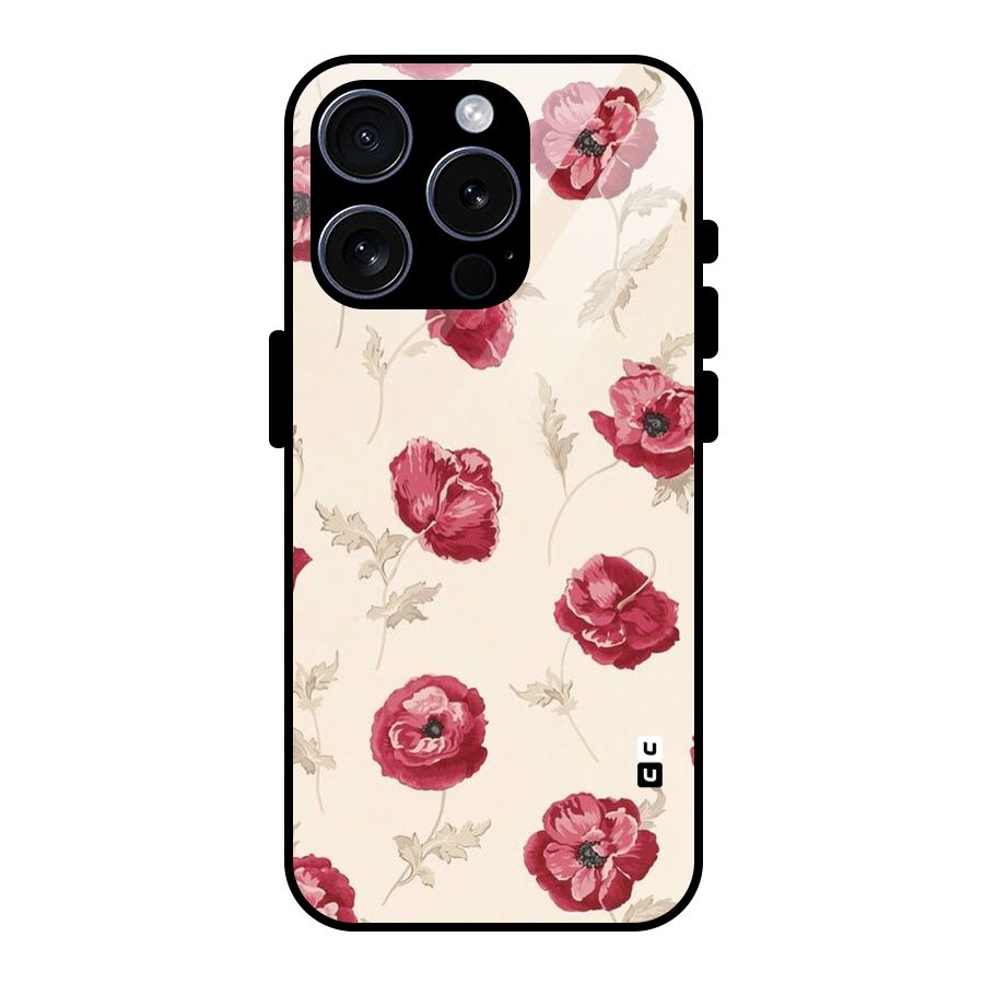 Red Rose Floral Art Glass Back Case for iPhone 15 Pro