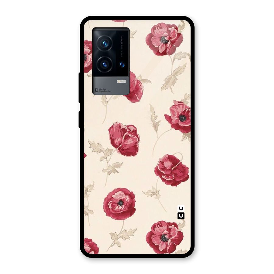 Red Rose Floral Art Glass Back Case for iQOO 9 5G