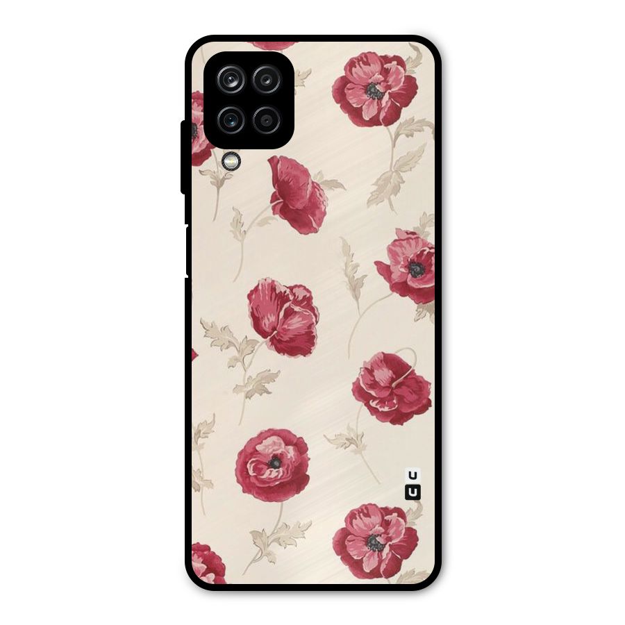Red Rose Floral Art Metal Back Case for Galaxy A12
