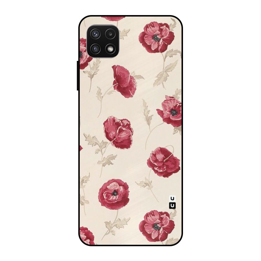 Red Rose Floral Art Metal Back Case for Galaxy A22 5G
