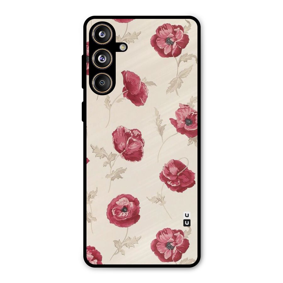 Red Rose Floral Art Metal Back Case for Galaxy F55
