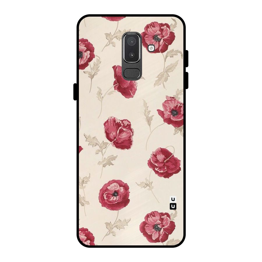 Red Rose Floral Art Metal Back Case for Galaxy On8 (2018)