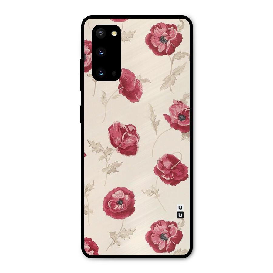 Red Rose Floral Art Metal Back Case for Galaxy S20