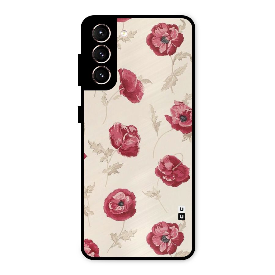 Red Rose Floral Art Metal Back Case for Galaxy S21 5G