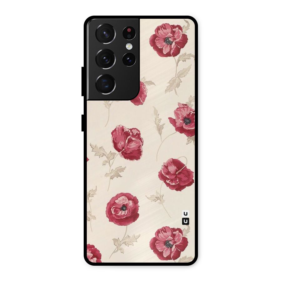 Red Rose Floral Art Metal Back Case for Galaxy S21 Ultra 5G