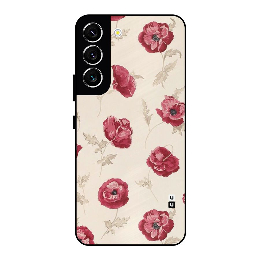 Red Rose Floral Art Metal Back Case for Galaxy S22 5G