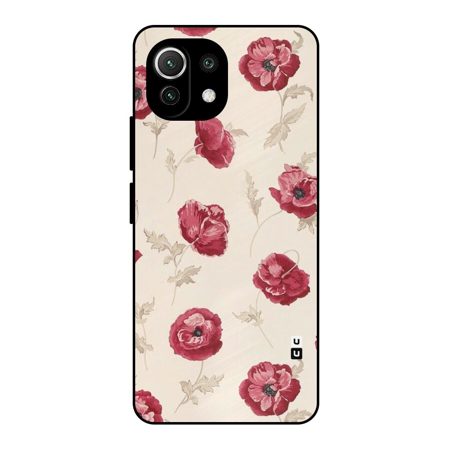 Red Rose Floral Art Metal Back Case for Mi 11 Lite