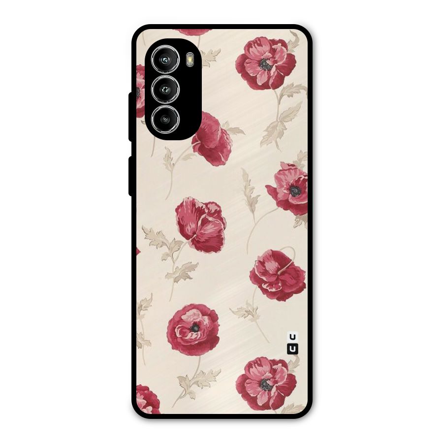 Red Rose Floral Art Metal Back Case for Moto G52