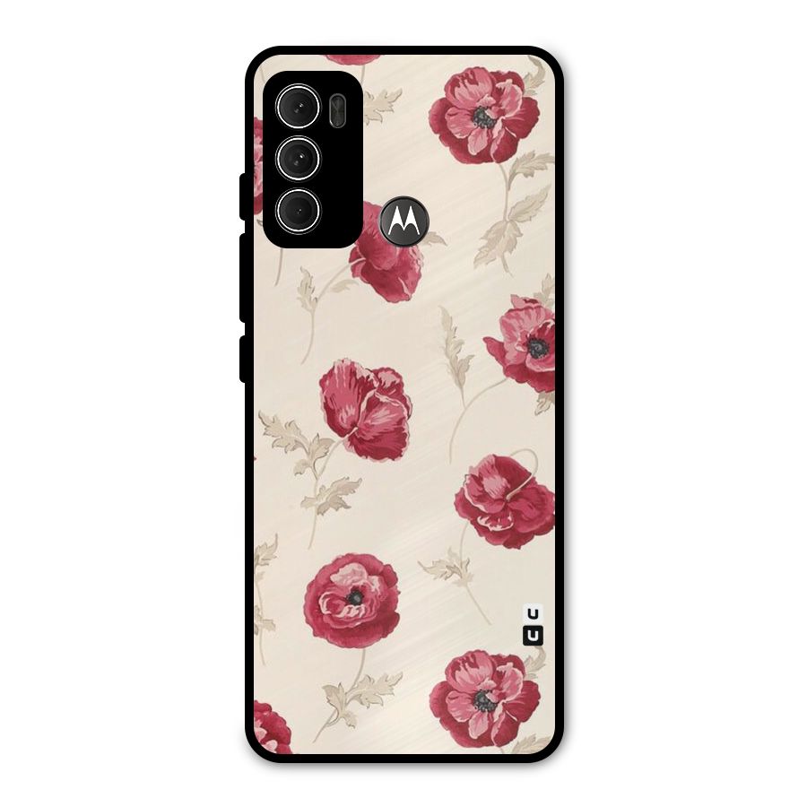 Red Rose Floral Art Metal Back Case for Moto G60