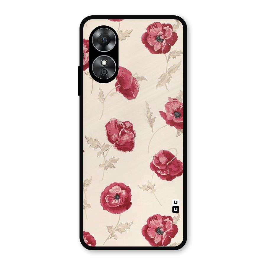 Red Rose Floral Art Metal Back Case for Oppo A17
