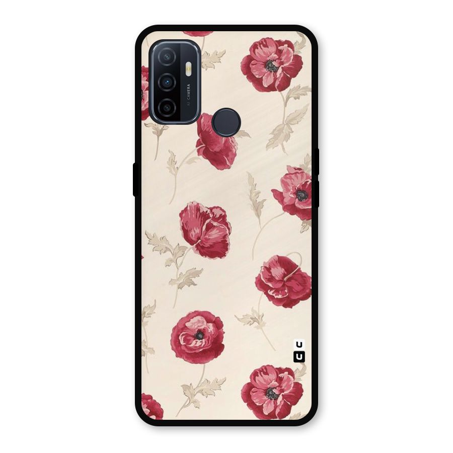 Red Rose Floral Art Metal Back Case for Oppo A53
