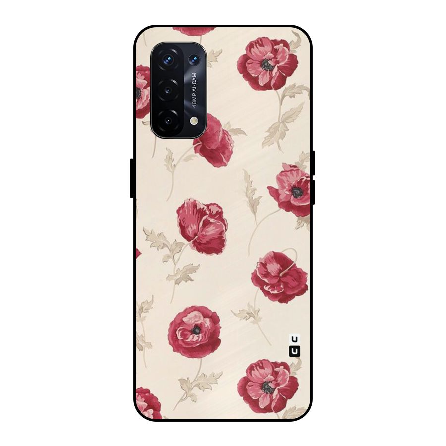 Red Rose Floral Art Metal Back Case for Oppo A74 5G
