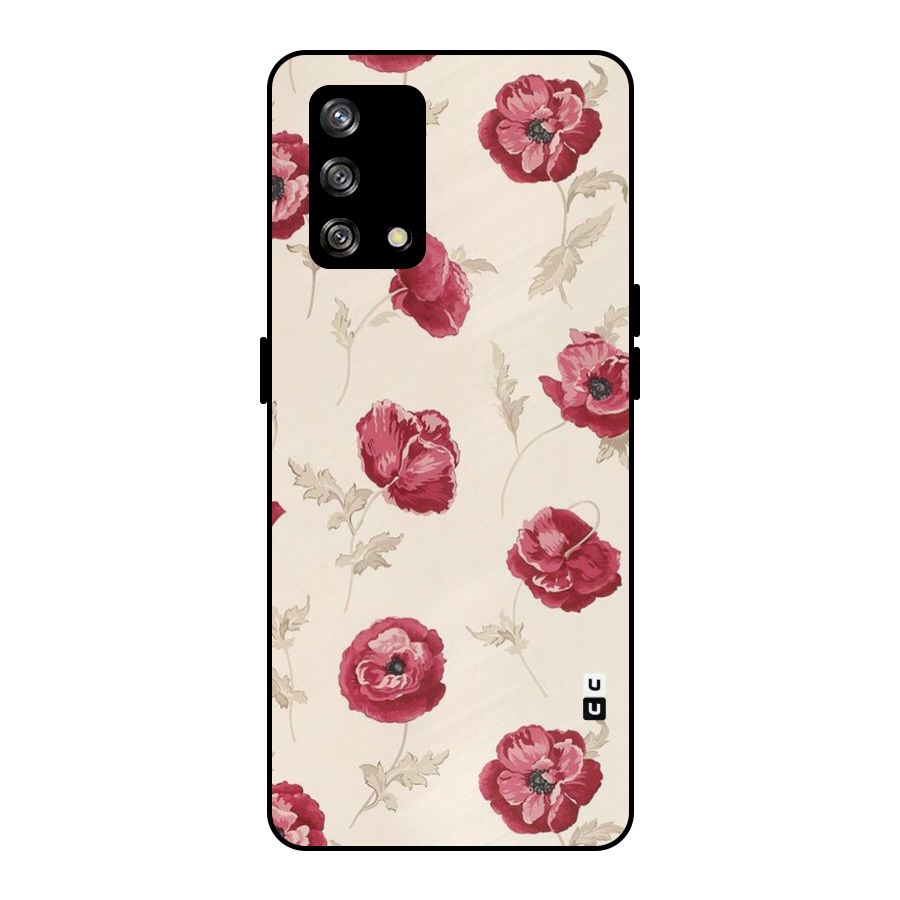 Red Rose Floral Art Metal Back Case for Oppo F19s