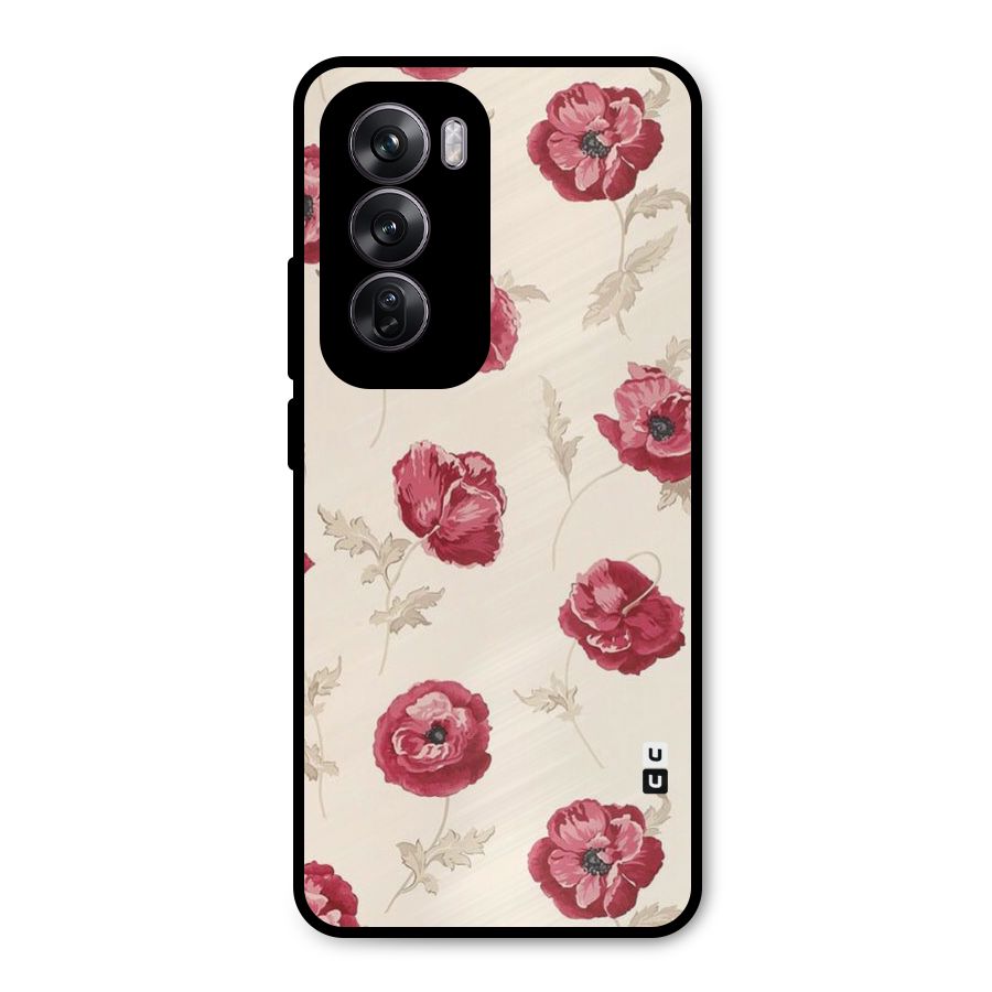 Red Rose Floral Art Metal Back Case for Oppo Reno12 Pro