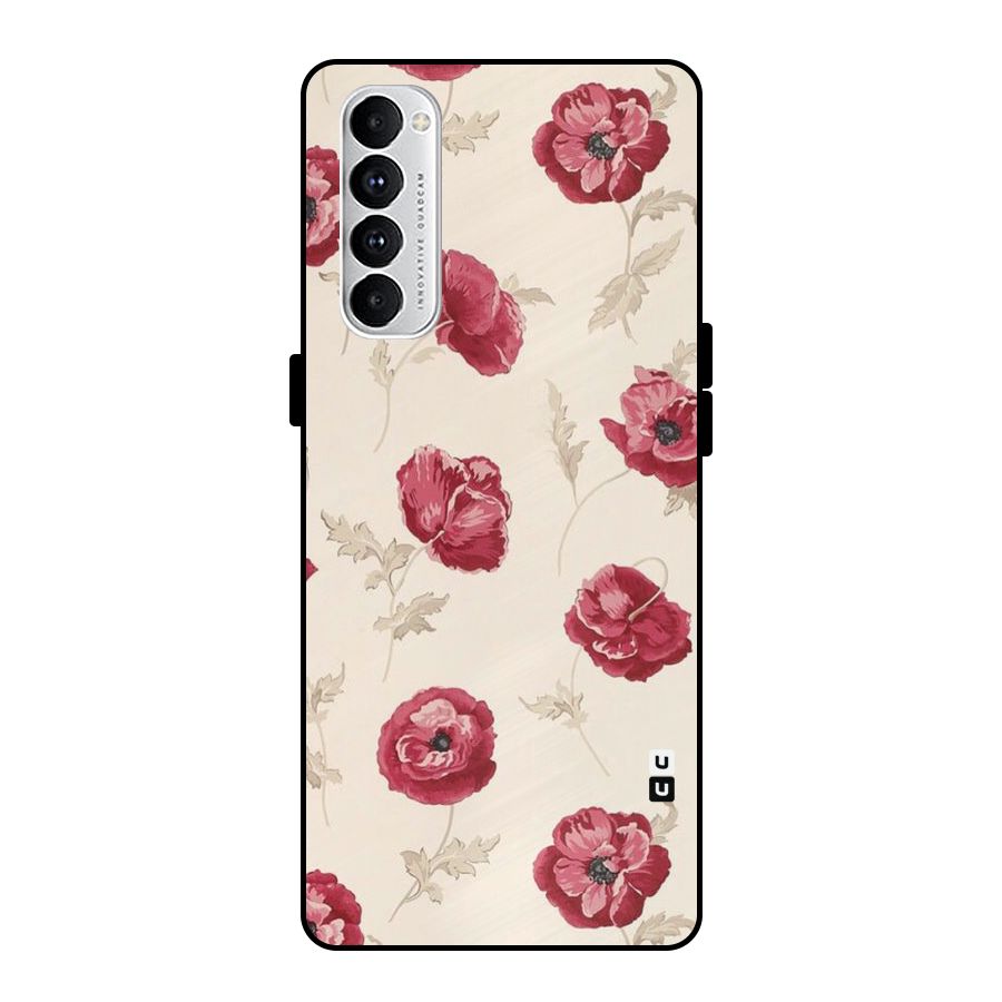 Red Rose Floral Art Metal Back Case for Oppo Reno4 Pro