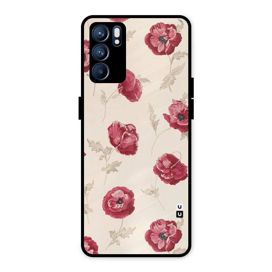 Red Rose Floral Art Metal Back Case for Oppo Reno6 5G