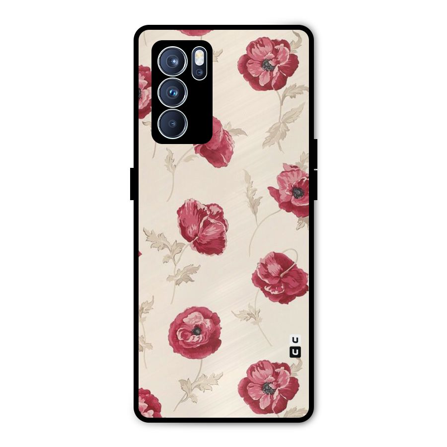 Red Rose Floral Art Metal Back Case for Oppo Reno6 Pro 5G