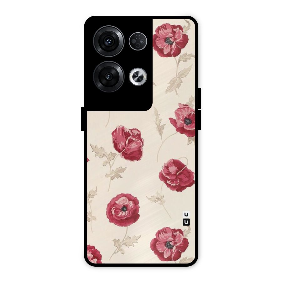 Red Rose Floral Art Metal Back Case for Oppo Reno8 Pro 5G