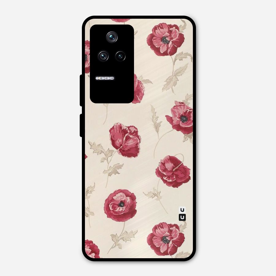 Red Rose Floral Art Metal Back Case for Poco F4 5G