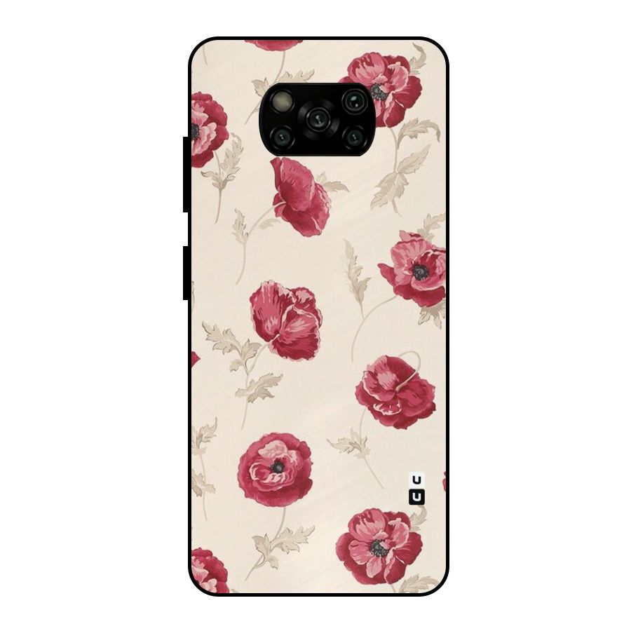 Red Rose Floral Art Metal Back Case for Poco X3