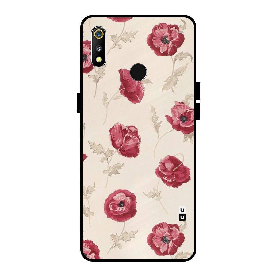 Red Rose Floral Art Metal Back Case for Realme 3i